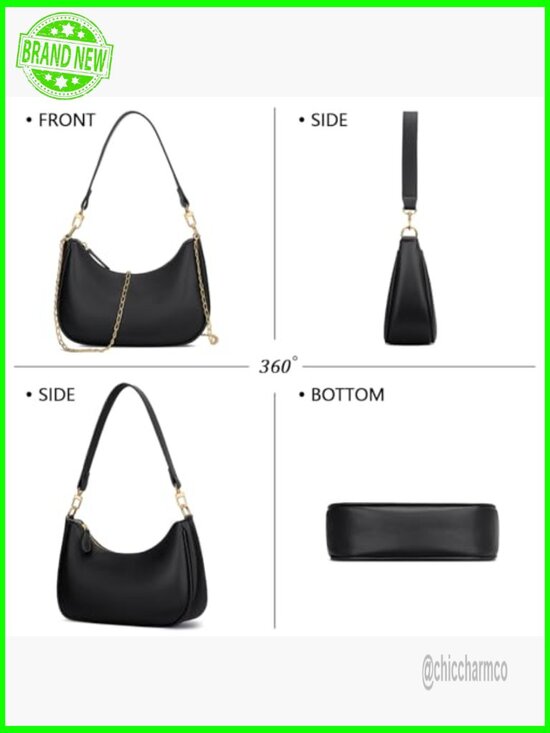 Small Hobo Shoulder Bag with Removable Straps, PU Leather, 5 Compartments